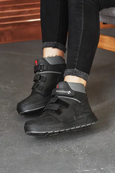 Подростковые ботинки кожаные зимние черные Monster Fil фото 1 — интернет-магазин Tapok