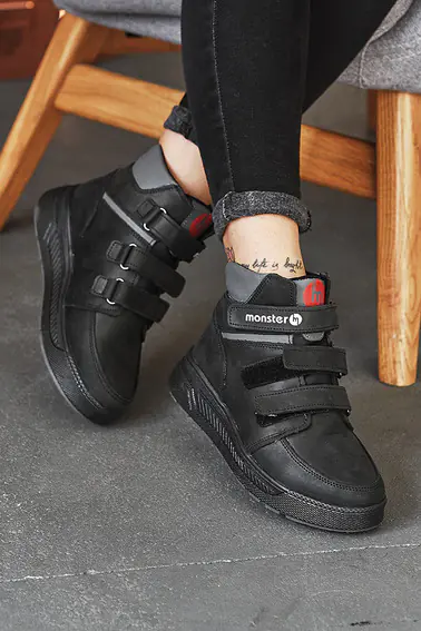Подростковые ботинки кожаные зимние черные Monster Fil фото 4 — интернет-магазин Tapok