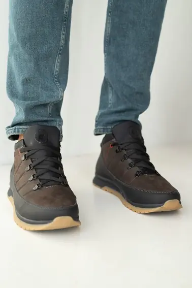 Мужские кроссовки кожаные зимние черные-коричневые Anser 101 фото 2 — интернет-магазин Tapok