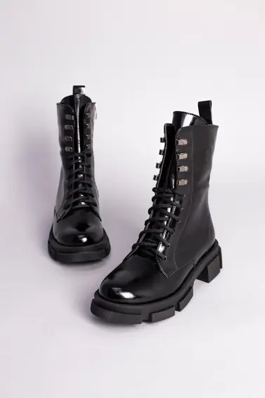 Ботинки женские кожа наплак черные на шнурках и с замком зимние фото 7 — интернет-магазин Tapok