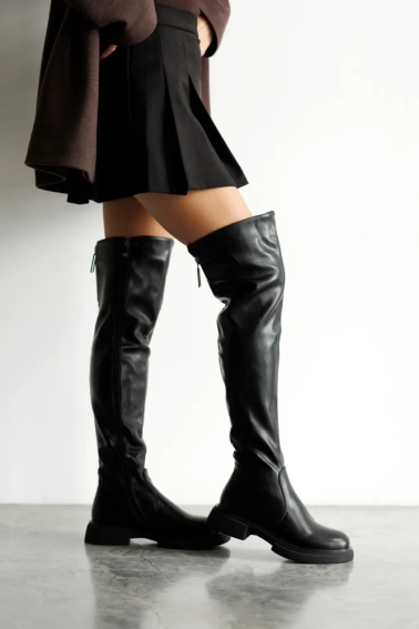 Сапоги - ботфорты женские утепленные байка мех 593409 Черные фото 2 — интернет-магазин Tapok