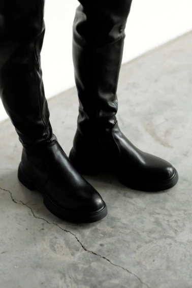 Сапоги - ботфорты женские утепленные байка мех 593409 Черные фото 4 — интернет-магазин Tapok