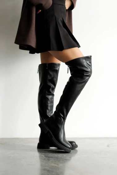 Сапоги - ботфорты женские утепленные байка мех 593409 Черные фото 6 — интернет-магазин Tapok