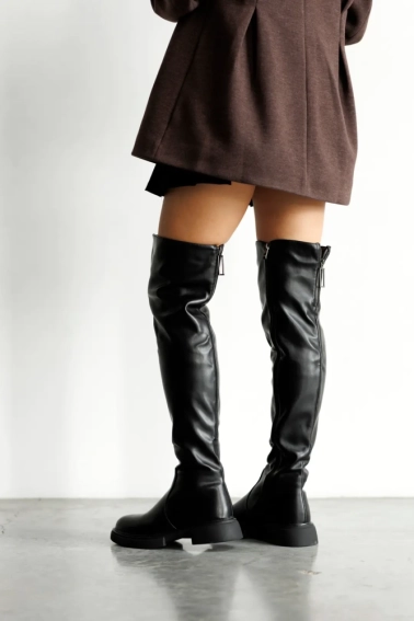 Сапоги - ботфорты женские утепленные байка мех 593409 Черные фото 7 — интернет-магазин Tapok