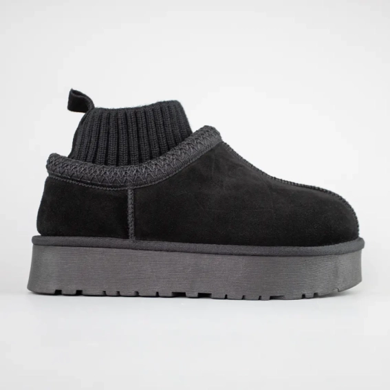 Угги жіночі замш хутро 593410 Чорні фото 1 — інтернет-магазин Tapok