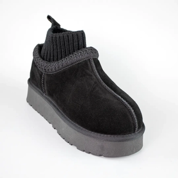 Угги жіночі замш хутро 593410 Чорні фото 2 — інтернет-магазин Tapok