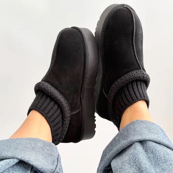 Угги жіночі замш хутро 593410 Чорні фото 6 — інтернет-магазин Tapok