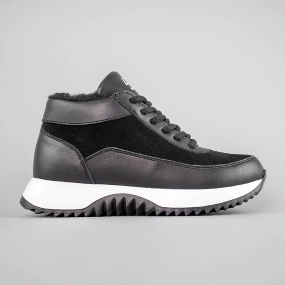 Кроссовки женские кожа и замша на меху 592731 Черные фото 1 — интернет-магазин Tapok