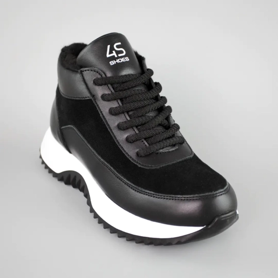 Кроссовки женские кожа и замша на меху 592731 Черные фото 2 — интернет-магазин Tapok