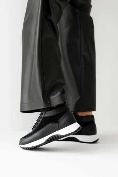 Кроссовки женские кожа и замша на меху 592731 Черные фото 9 — интернет-магазин Tapok