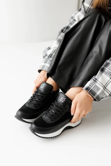 Кроссовки женские кожа и замша на меху 592731 Черные фото 10 — интернет-магазин Tapok