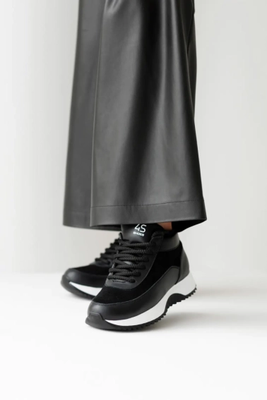 Кроссовки женские кожа и замша на меху 592731 Черные фото 11 — интернет-магазин Tapok