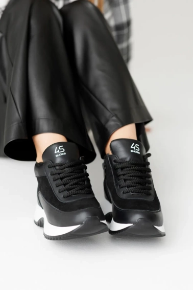 Кроссовки женские кожа и замша на меху 592731 Черные фото 12 — интернет-магазин Tapok