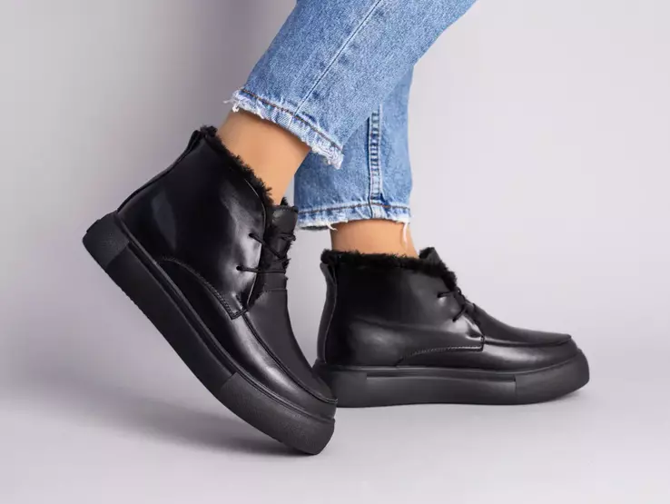 Ботинки женские кожаные черные на шнурках зимние фото 11 — интернет-магазин Tapok