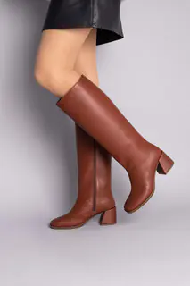 Чоботи жіночі шкіряні коричневі каблук 5 см зимові