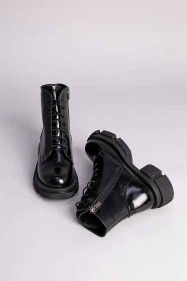 Ботинки женские кожа наплак черные на шнурках и с замком фото 7 — интернет-магазин Tapok