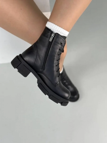 Ботинки женские кожаные черные на шнурках и с замком фото 12 — интернет-магазин Tapok