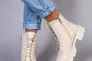 Ботинки женские кожаные молочного цвета на шнурках и с замком Фото 1