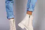 Ботинки женские кожаные молочного цвета на шнурках и с замком Фото 3