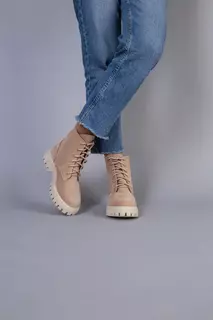 Ботинки женские замшевые бежевые на шнурках на байке