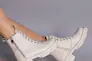 Черевики жіночі шкіряні молочного кольору на шнурках і з замком демісезонні Фото 6