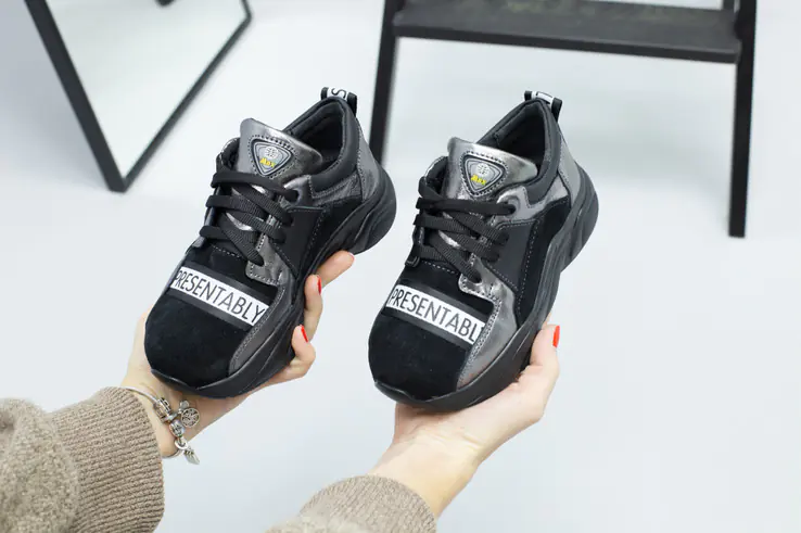 Кросівки для дівчинки із замші та шкіри колір чорний і нікель фото 7 — інтернет-магазин Tapok