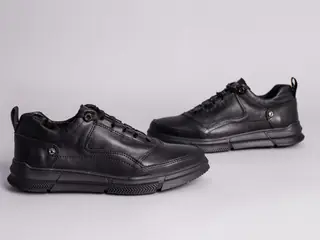 Кроссовки мужские кожаные черные на черной подошве