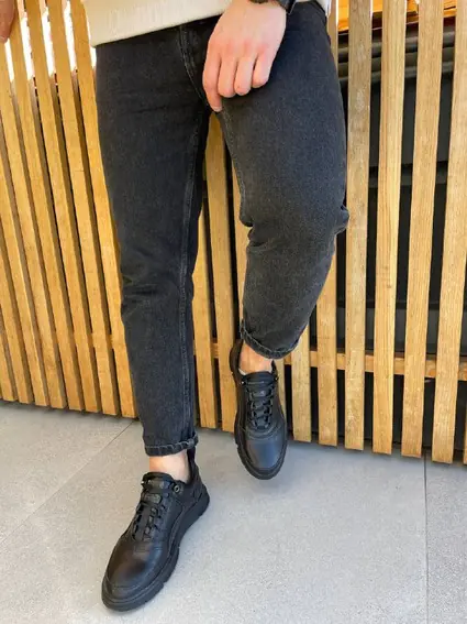 Кросівки чоловічі шкіряні чорні на чорній підошві фото 6 — інтернет-магазин Tapok