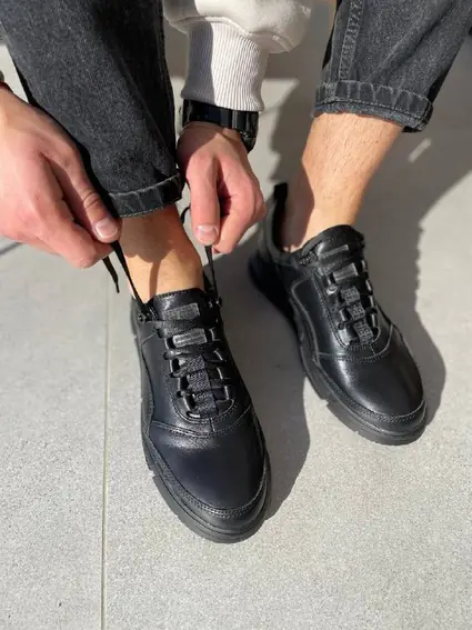 Кросівки чоловічі шкіряні чорні на чорній підошві фото 9 — інтернет-магазин Tapok
