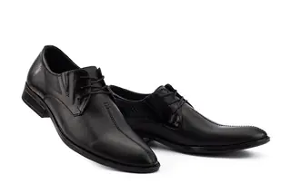 Мужские туфли кожаные весна/осень черные Slat 17104 на шнурках