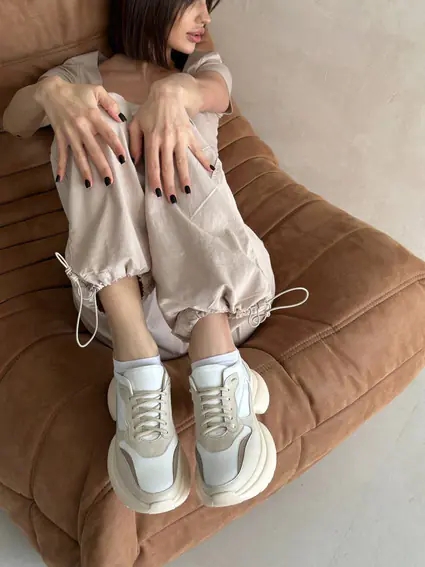 Кросівки жіночі шкіряні бежеві з білим фото 10 — інтернет-магазин Tapok