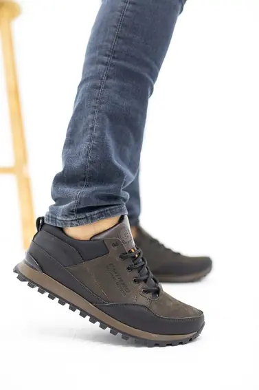 Мужские кроссовки кожаные весна/осень коричневые-черные Emirro 95 фото 2 — интернет-магазин Tapok