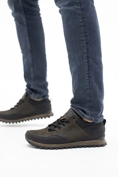 Мужские кроссовки кожаные весна/осень коричневые-черные Emirro 95 фото 3 — интернет-магазин Tapok