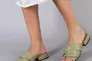 Шлепанцы женские кожаные цвета хаки на небольшом каблуке Фото 2