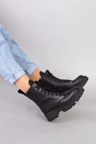 Ботинки женские кожаные черные на байке фото 2 — интернет-магазин Tapok