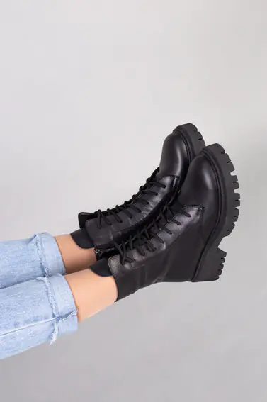 Ботинки женские кожаные черные на байке фото 4 — интернет-магазин Tapok