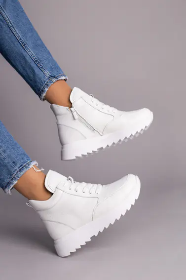 Кросівки жіночі шкіра флотар білі на хутрі фото 6 — інтернет-магазин Tapok