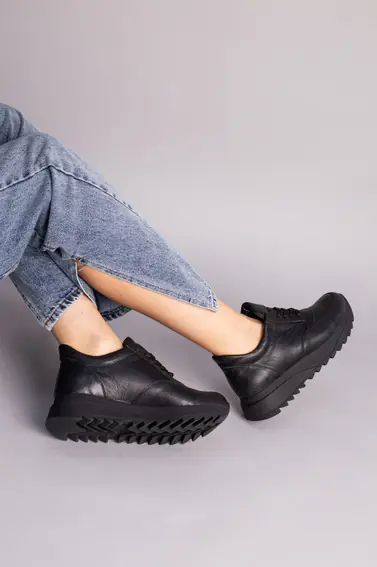 Кросівки жіночі шкіра флотар чорного кольору фото 5 — інтернет-магазин Tapok