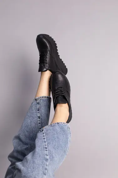 Кросівки жіночі шкіра флотар чорного кольору фото 6 — інтернет-магазин Tapok