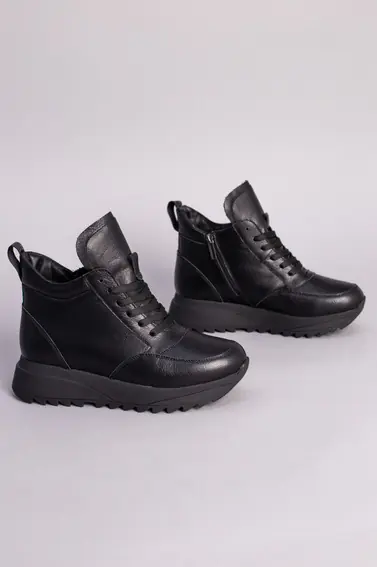 Кросівки жіночі шкіра флотар чорного кольору на хутрі фото 8 — інтернет-магазин Tapok