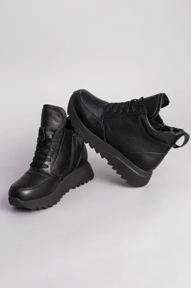 Кросівки жіночі шкіра флотар чорного кольору на хутрі фото 9 — інтернет-магазин Tapok