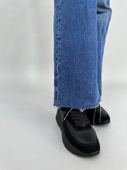 Кросівки жіночі шкіряні чорні з вставками чорної замші фото 3 — інтернет-магазин Tapok