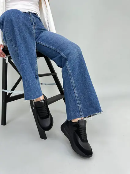 Кросівки жіночі шкіряні чорні з вставками чорної замші фото 4 — інтернет-магазин Tapok