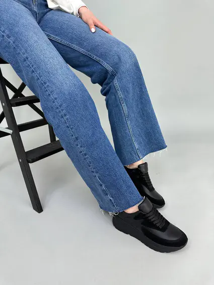 Кроссовки женские кожаные черные с вставками черной замши фото 5 — интернет-магазин Tapok