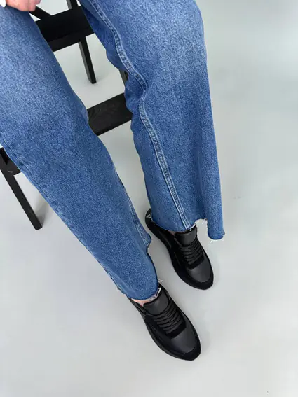 Кроссовки женские кожаные черные с вставками черной замши фото 6 — интернет-магазин Tapok