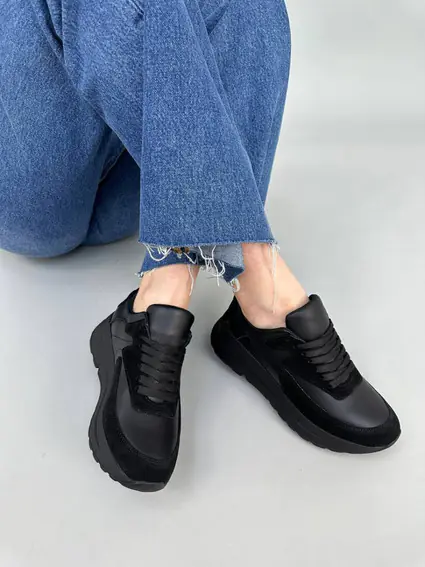 Кроссовки женские кожаные черные с вставками черной замши фото 9 — интернет-магазин Tapok