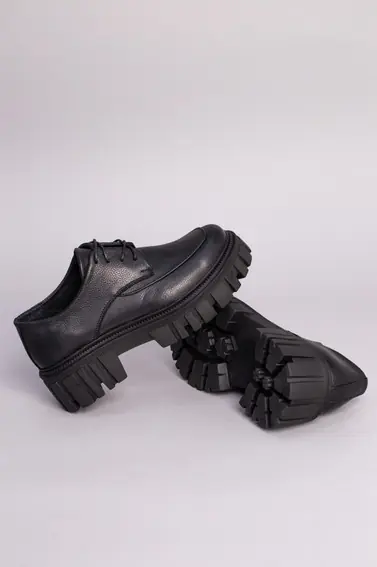 Туфли женские кожа флотар черные на шнуровке фото 9 — интернет-магазин Tapok