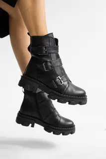 Женские ботинки кожаные весна/осень черные Emirro A-23 на байке