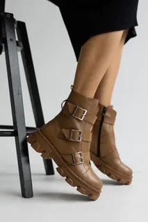 Женские ботинки кожаные весна/осень коричневые Emirro A-23 на байке