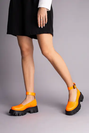 Туфли женские кожаные оранжевые на массивной подошве фото 3 — интернет-магазин Tapok